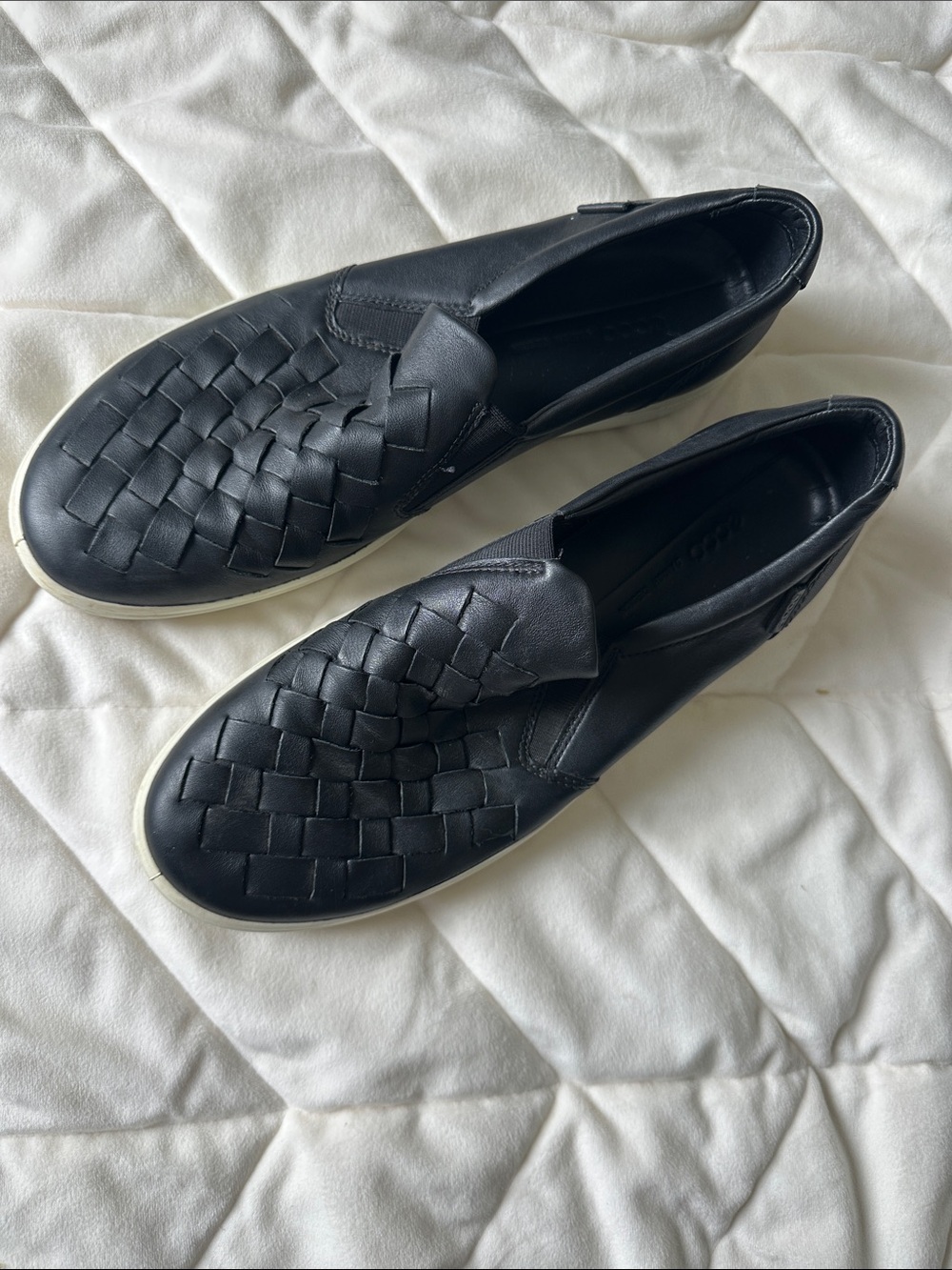 Ecco Black Woven Leather Slip-On Loafers